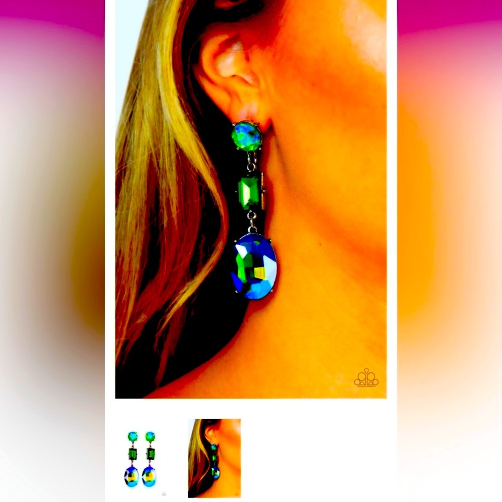 🟢💎🟢 “EXTRA ENVIOUS” GREEN POST EARRINGS ~ PAPARAZZI❗️STUNNING❗️🟢💎🟢 - Picture 4 of 4